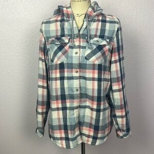 Boston Proper Plaid Hoodie Sweatshirt - Blue, Red, White